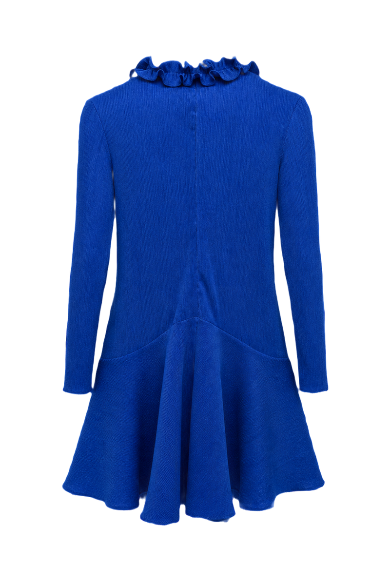 1990s Deep Royal Blue Polyester Dress - Back View