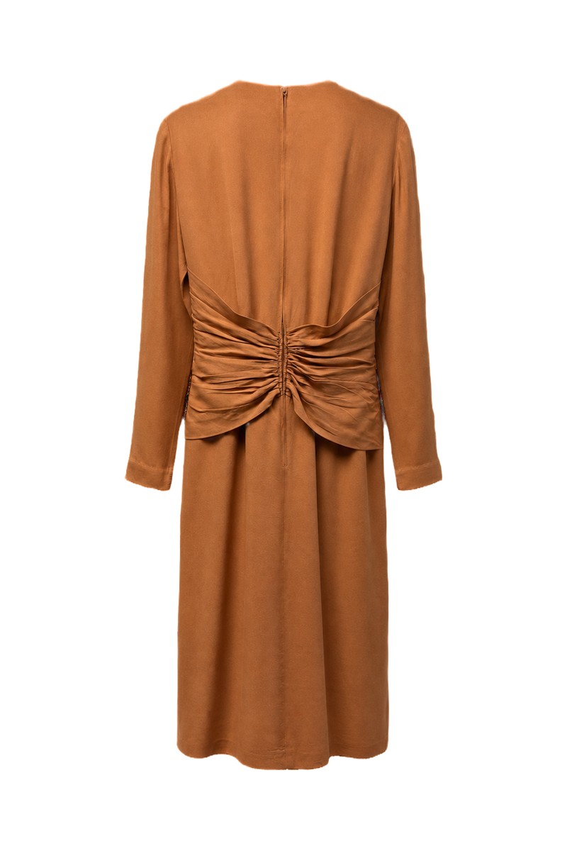 1980s Rust Orange Polyester Dress - Back View
