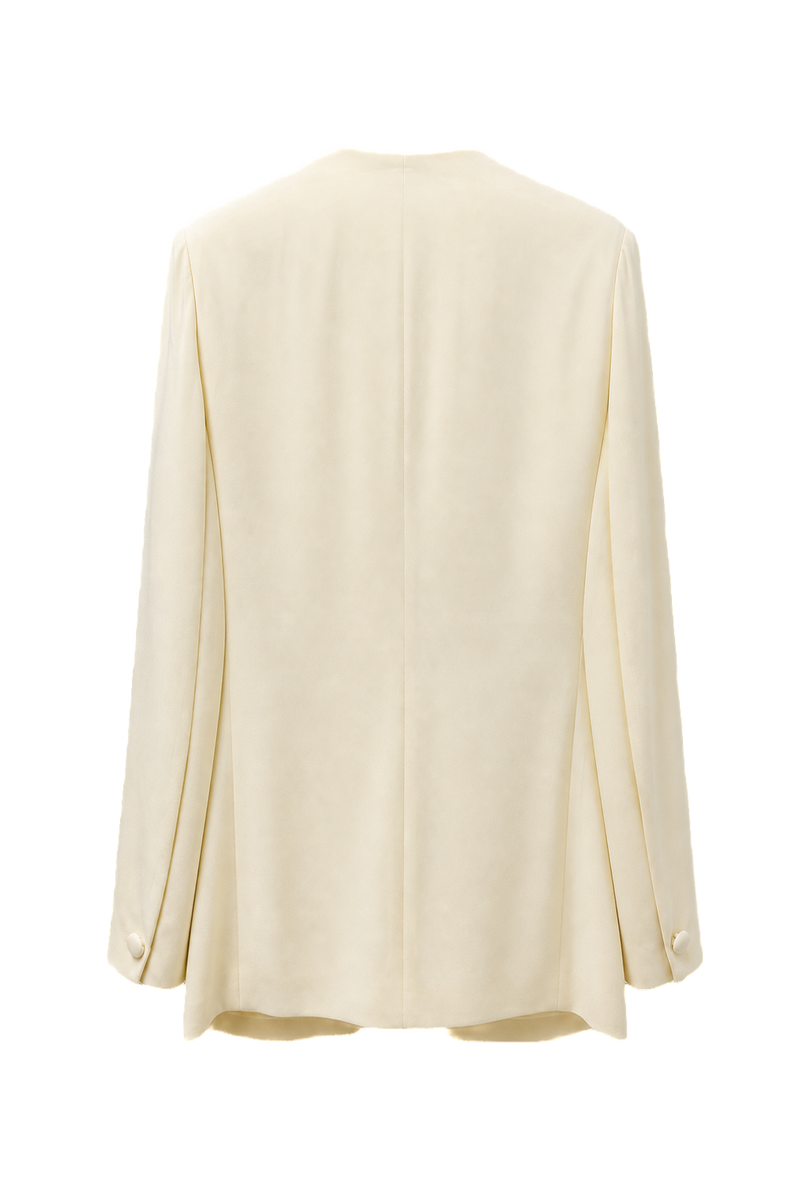 1980s Cream Polyester Blazer - Back View