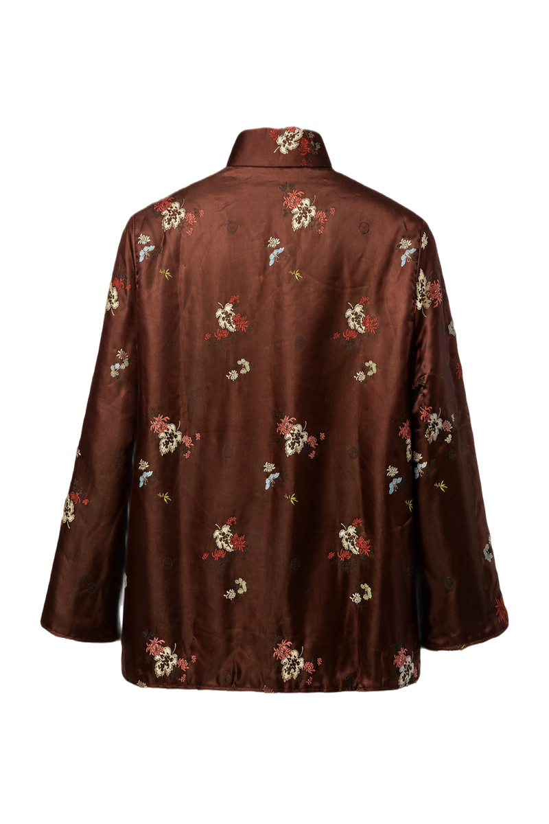 1970s Brown Silk Satin Jacket - Back View