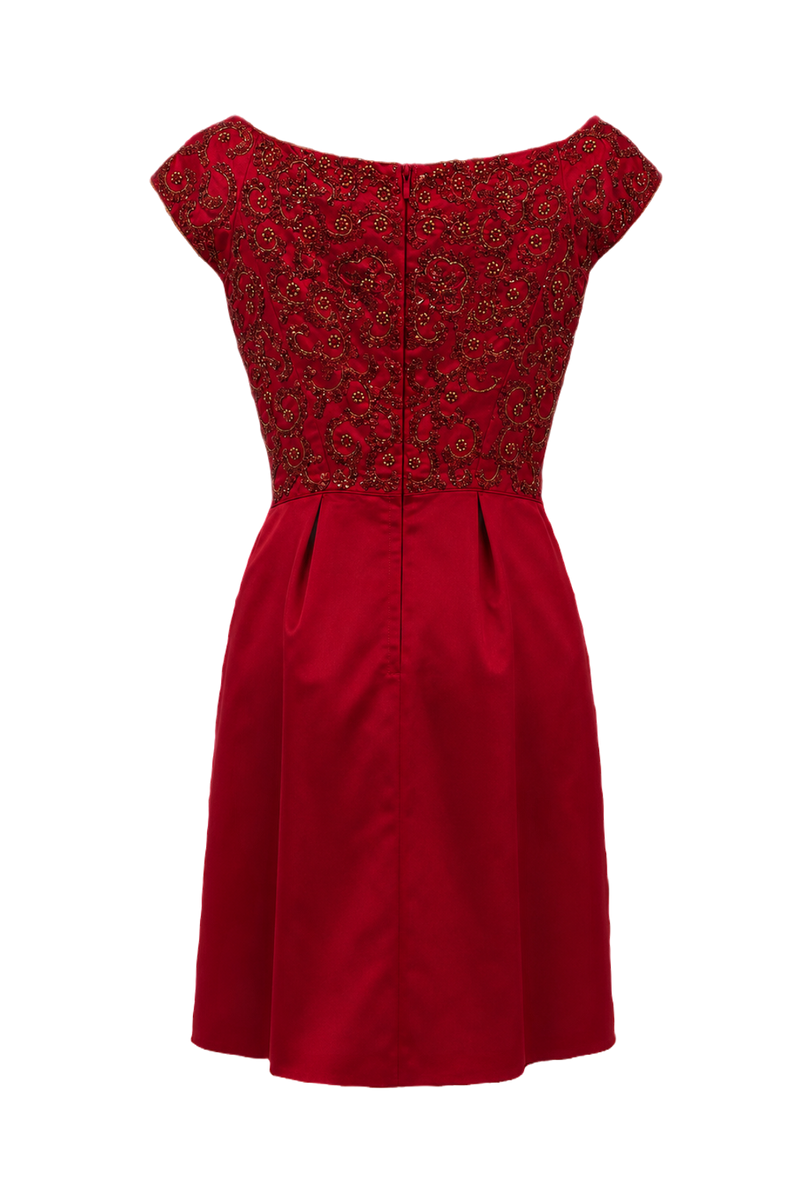 1950s Crimson Red Satin Dress - Back View
