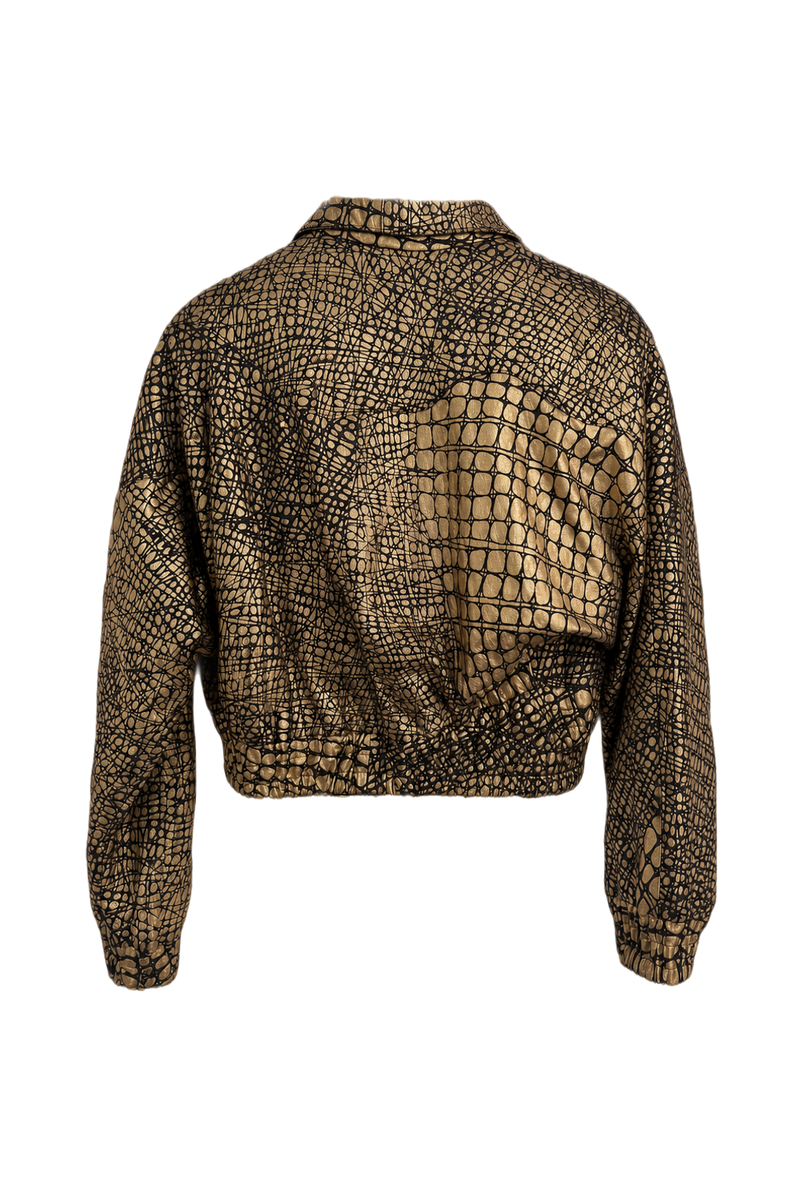 1980s Metallic Gold Synthetic Blend Jacket - Back View