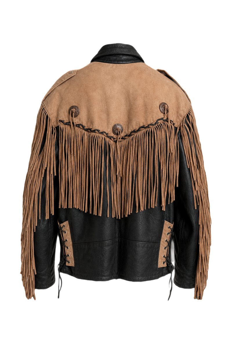 1970s Beige Suede and Leather Jacket - Back View