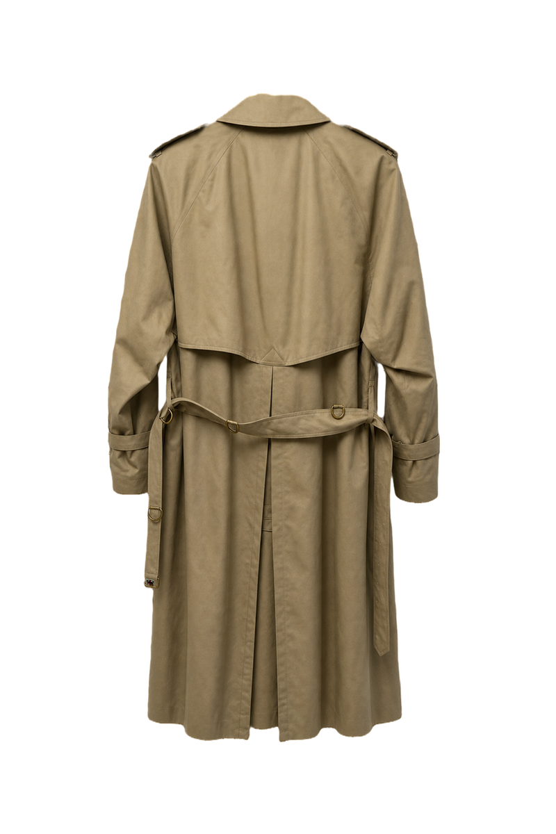 1980s Khaki Cotton Blend Trench Coat - Back View