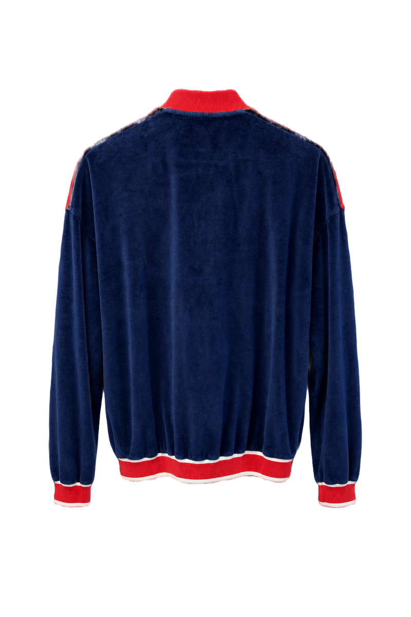 1970s Navy Blue Velour Jacket - Back View