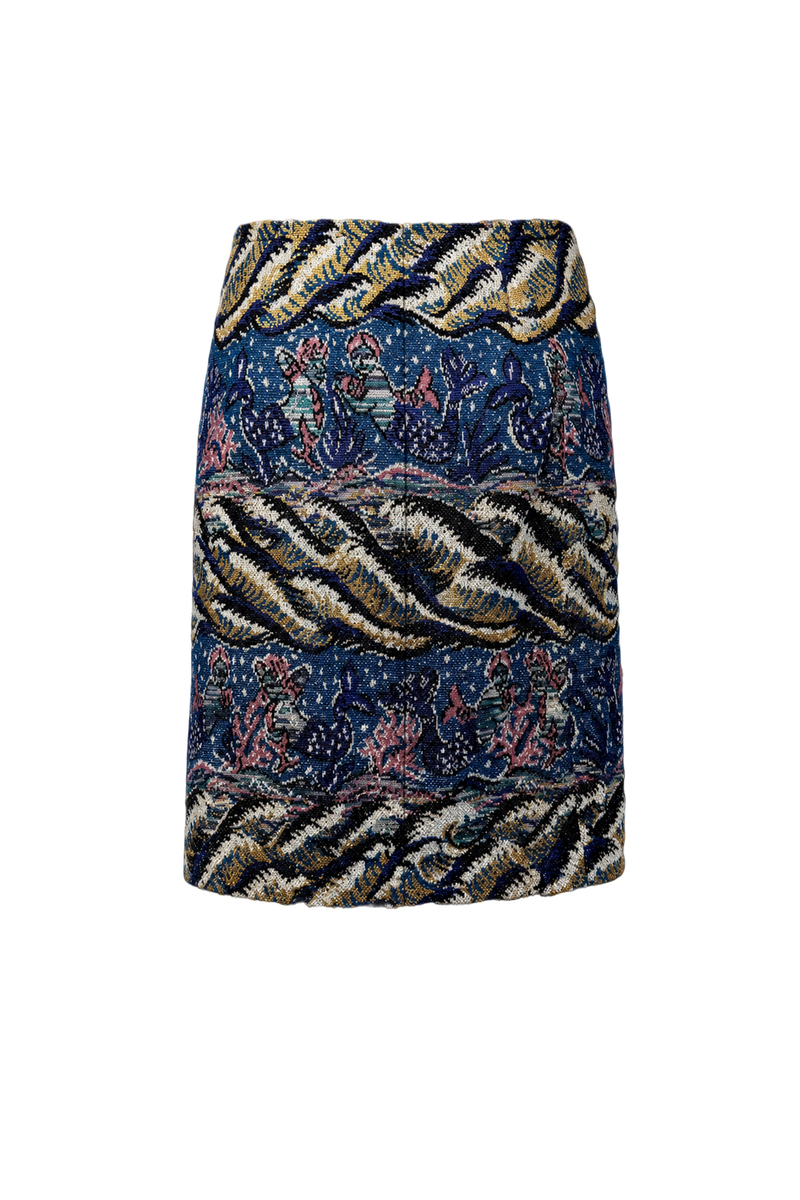 1990s Blue Woven Textile Skirt - Back View