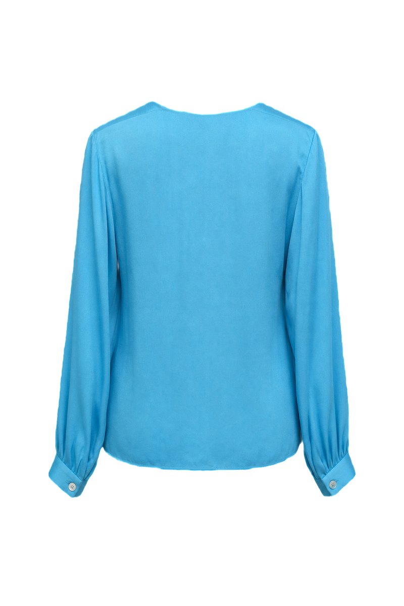 1990s Bright Teal Silk Blouse - Back View