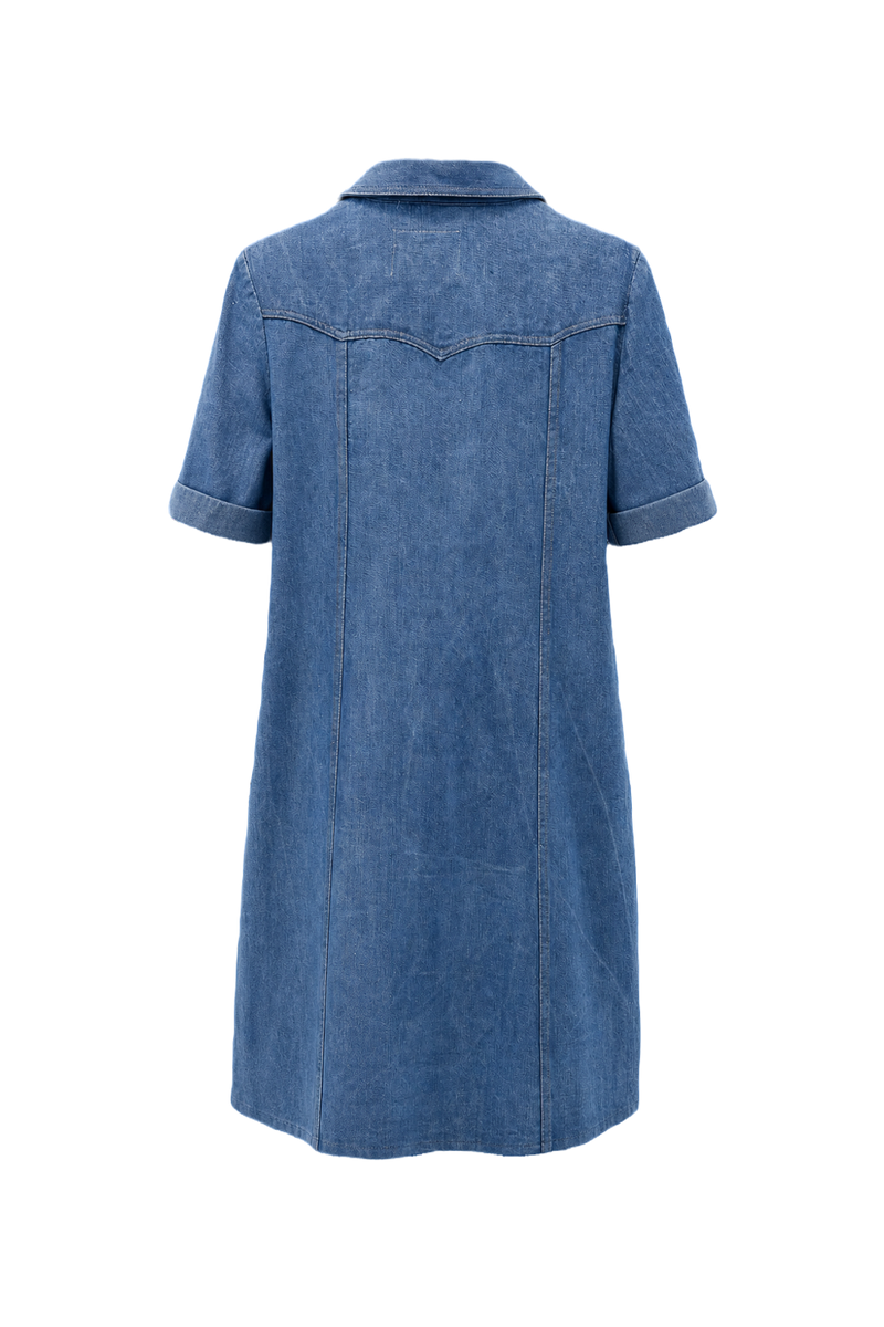 1970s Light Blue Denim Shirt Dress - Back View