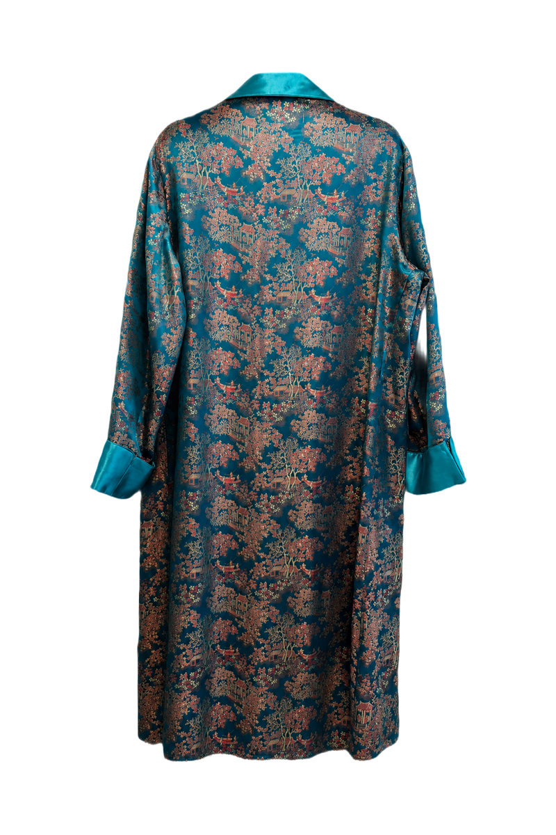 1970s Turquoise Silk Robe - Back View