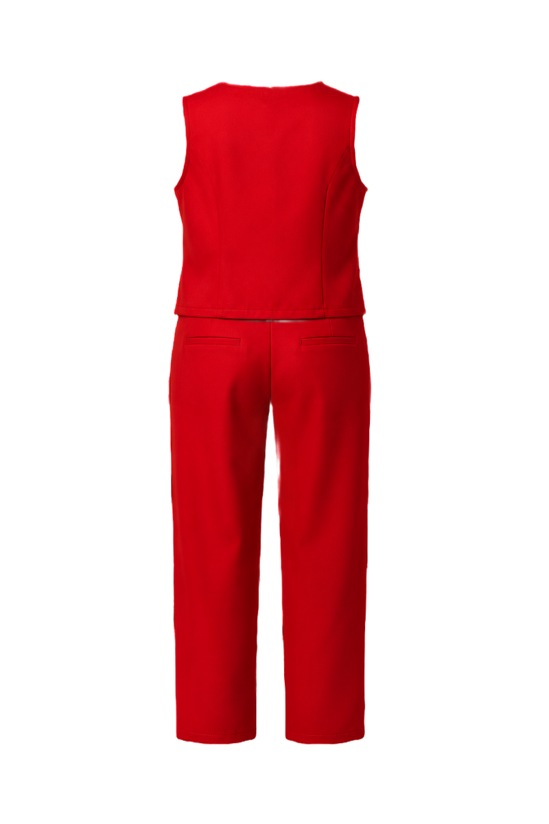 1970s Red Polyester Blend Two-Piece Set - Back View