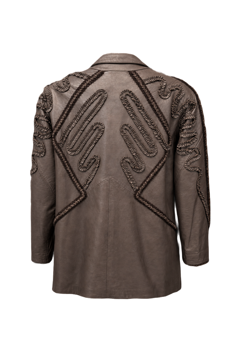 1970s Taupe Leather Jacket - Back View