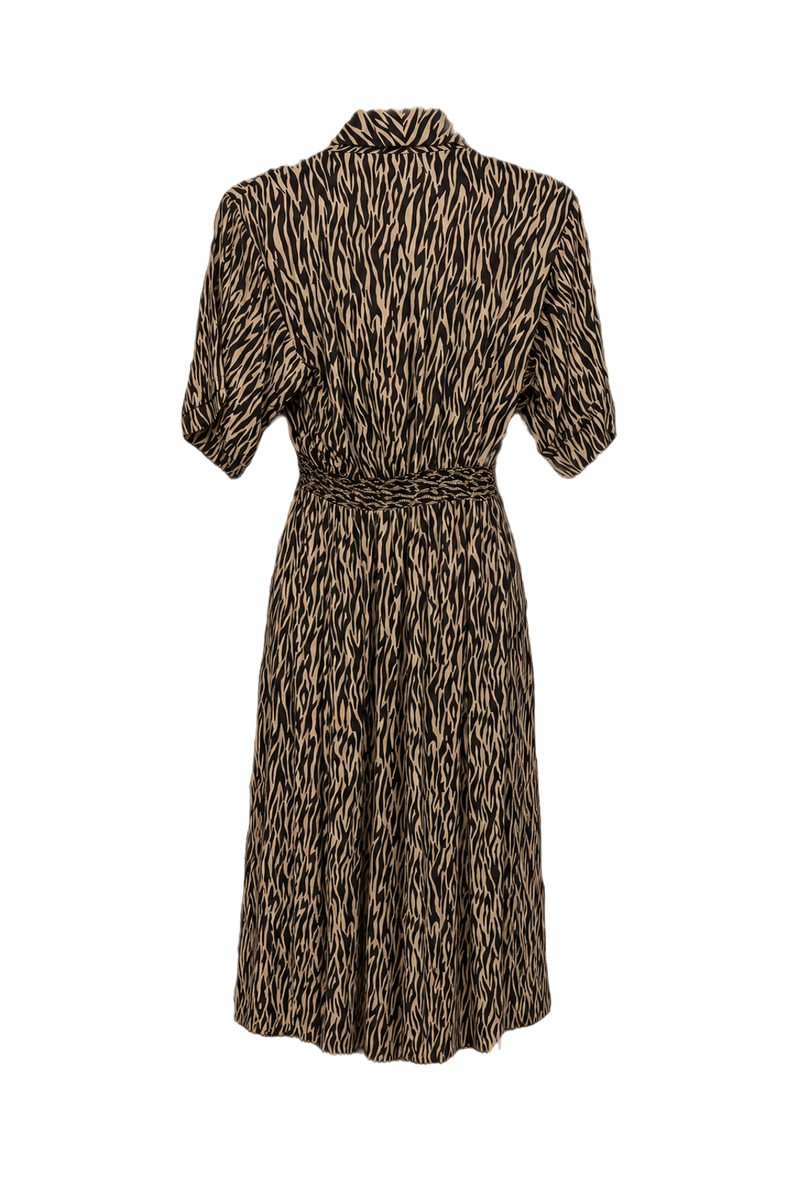 1980s Black and Beige Polyester Dress - Back View