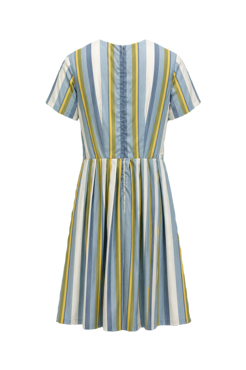 1960s Blue Cotton A-line Dress - Back View