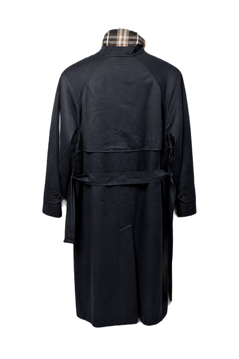 1980s Navy Blue Wool Blend Trench Coat - Back View