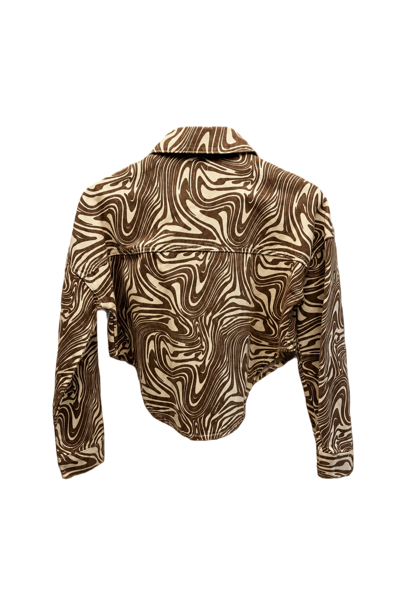 1990s Brown Cream Cotton Blend Shirt - Back View