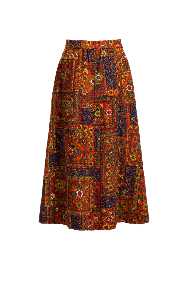 1970s Red Cotton Skirt - Back View