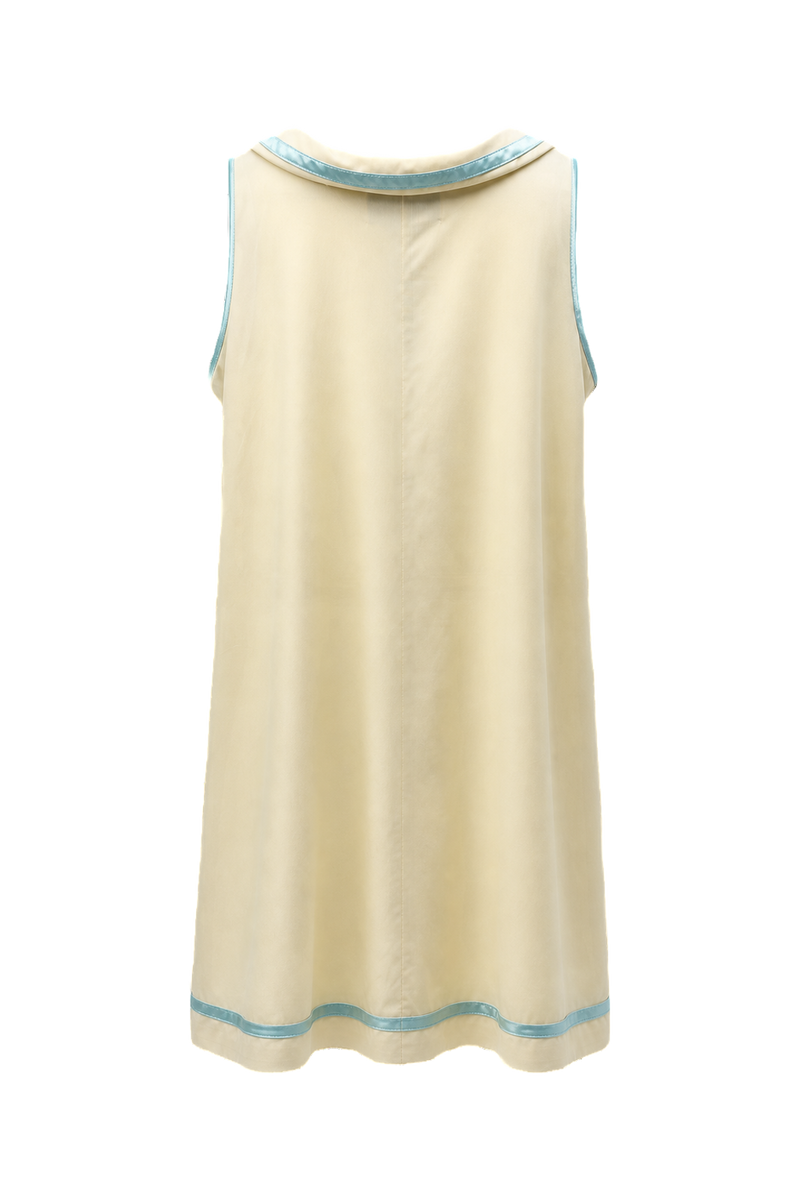 1960s Cream Polyester Shift Dress - Back View