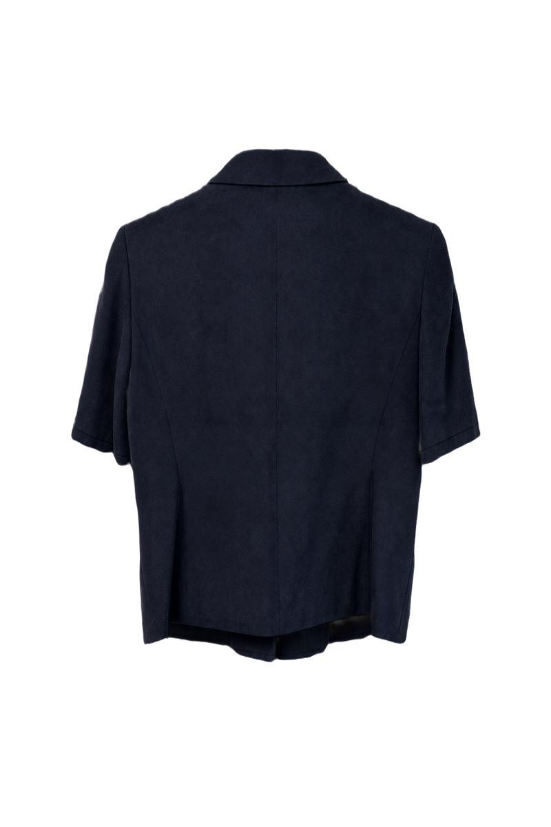 1980s Navy Blue Wool Blend Blazer - Back View
