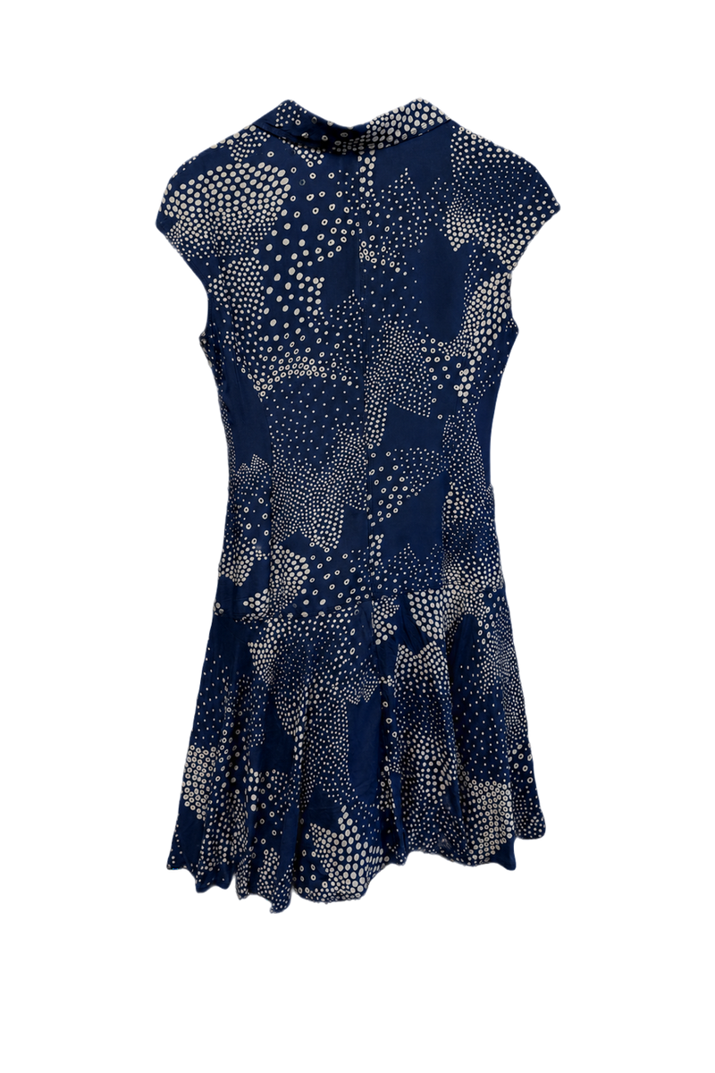 1990s Navy Blue Cotton Blend Dress - Back View