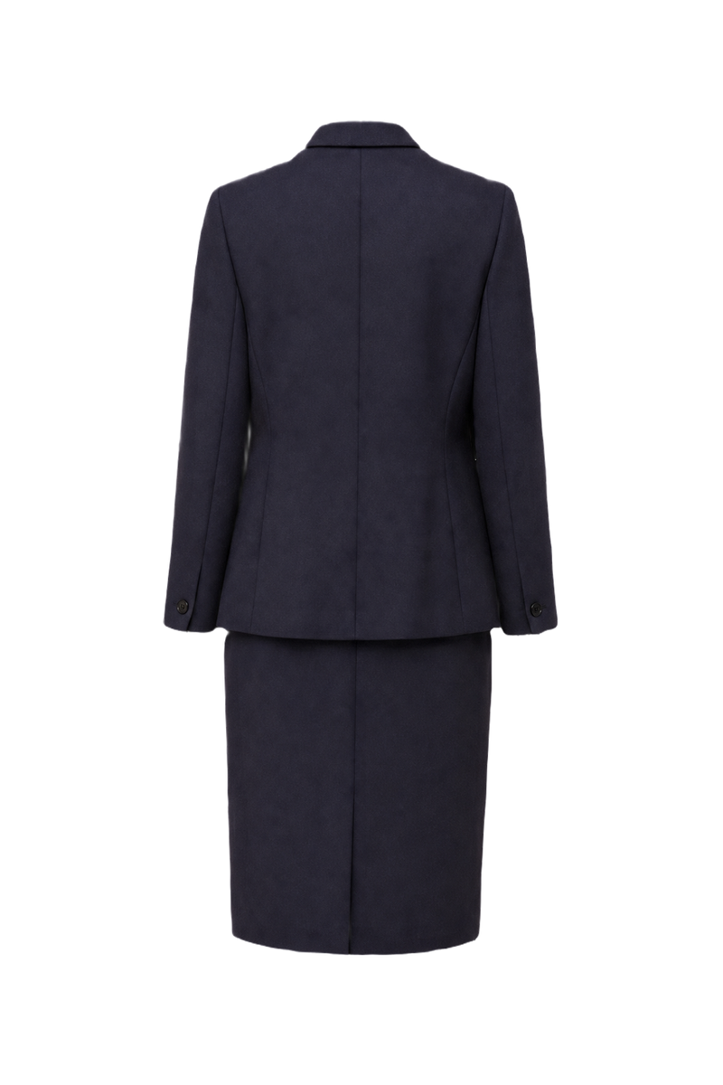 1980s Navy Blue Wool Blend Blazer & Skirt Set - Back View