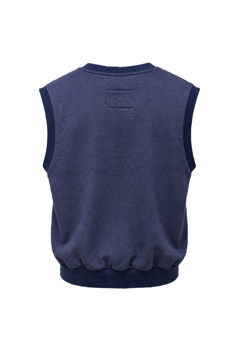 1980s Navy Blue Cotton Blend Sleeveless Sweatshirt - Back View