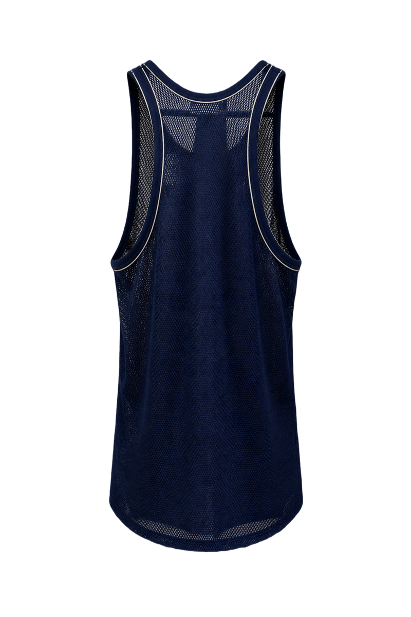 1980s Navy Blue Polyester Tank Top - Back View