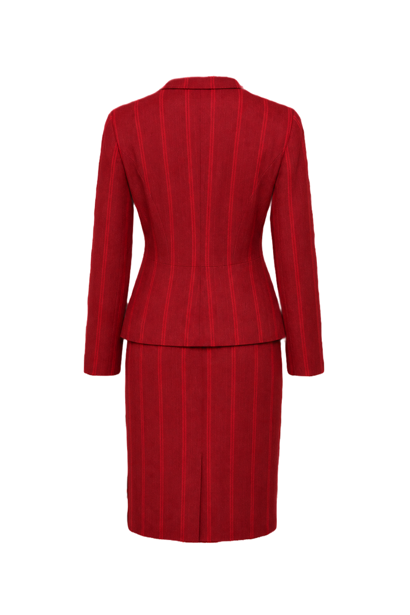 1990s Red Cotton 2-piece Skirt Suit - Back View