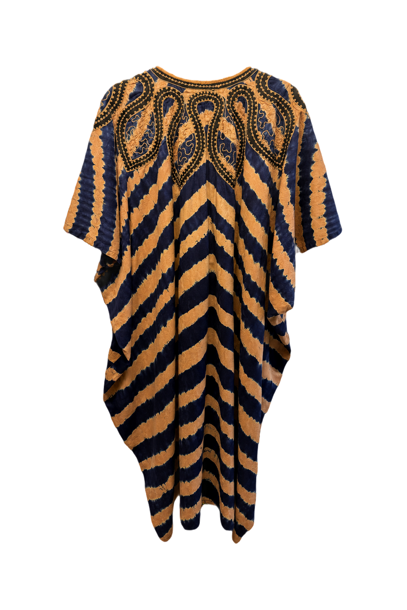 1970s Navy Blue Cotton Blend Dress - Back View