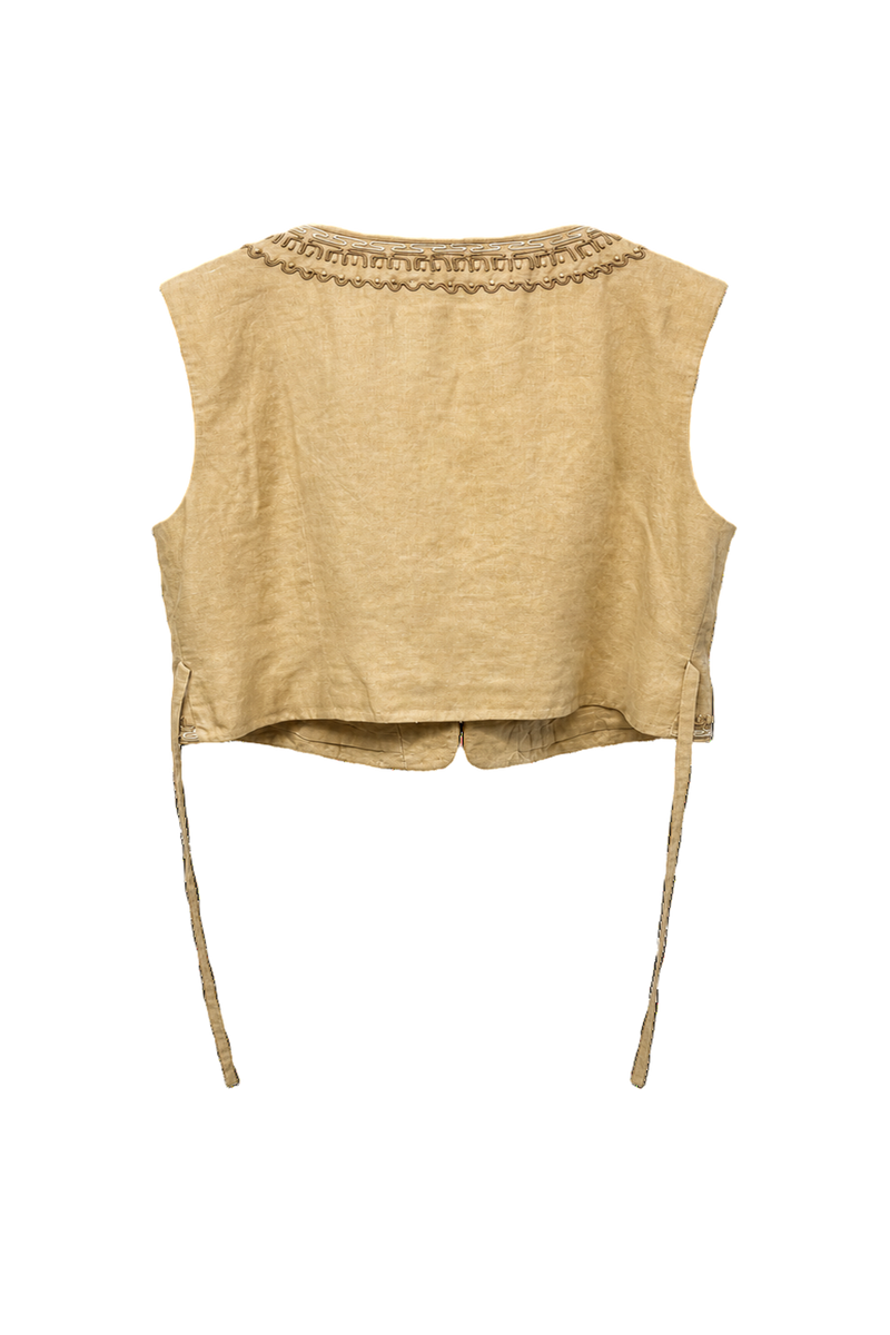 1970s Light Beige Cotton Vest - Back View