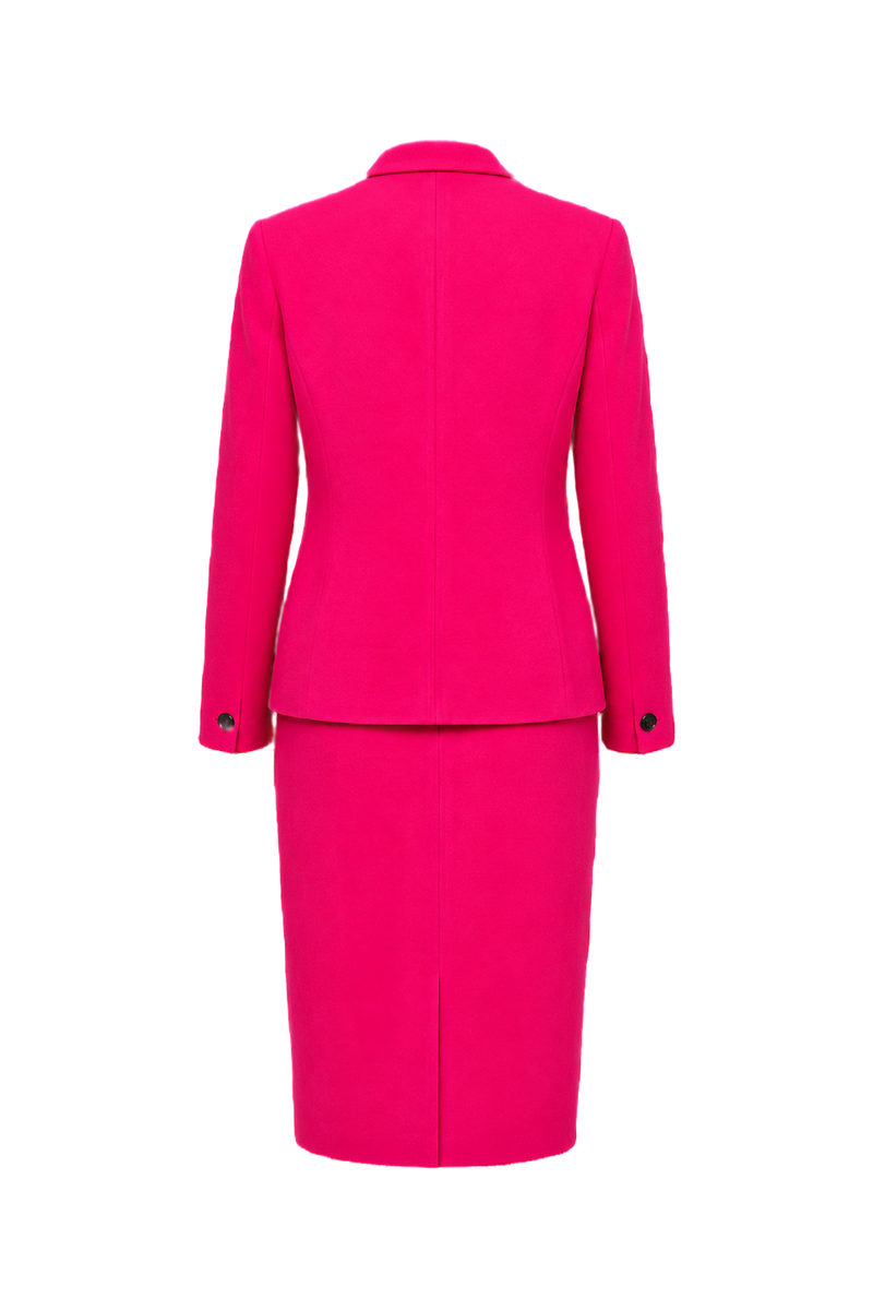 1980s Bright Pink Polyester Blazer + Skirt Set - Back View