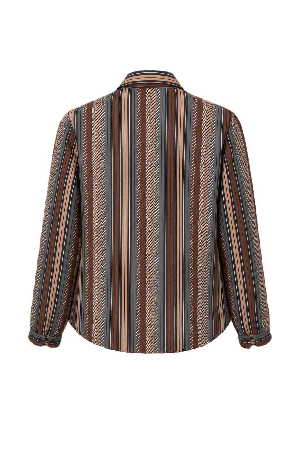1980s Brown Striped Synthetic Blend Blouse - Back View