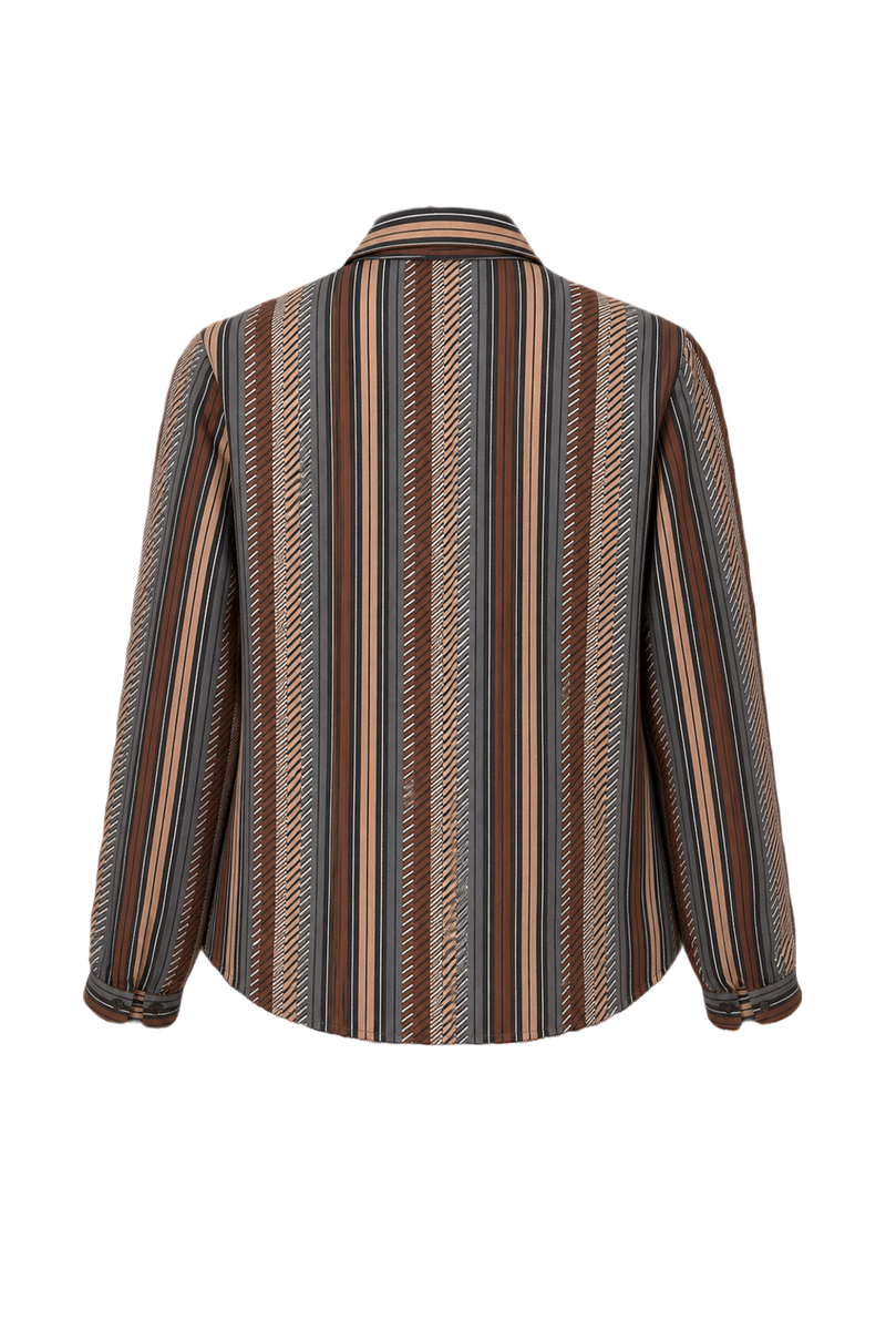1980s Brown Striped Synthetic Blend Blouse - Back View