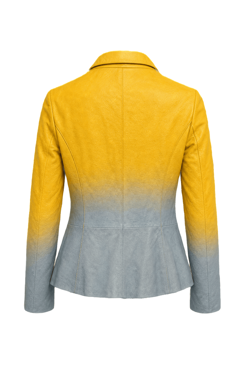1980s Yellow Blue Leather Jacket - Back View