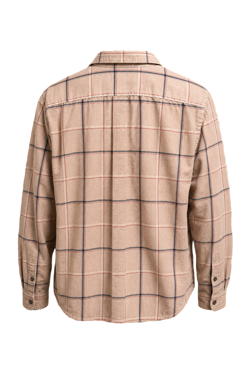 1980s Beige Plaid Cotton Blend Shirt - Back View