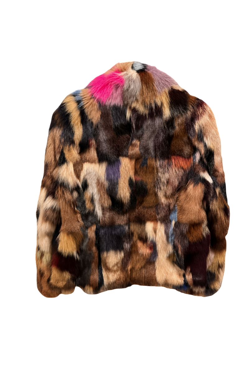 1990s Multicolor Fur Coat - Back View