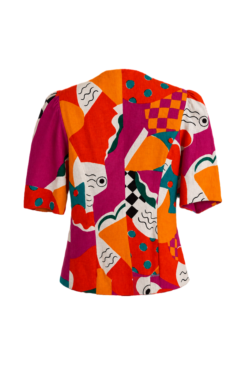 1980s Multicolor Cotton Blazer - Back View
