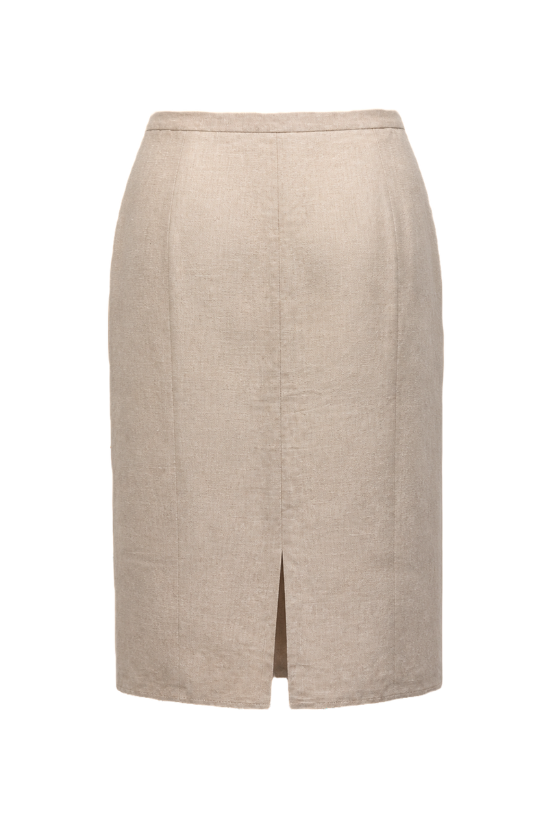 1960s Beige Linen Blend Womens Skirt - Back View