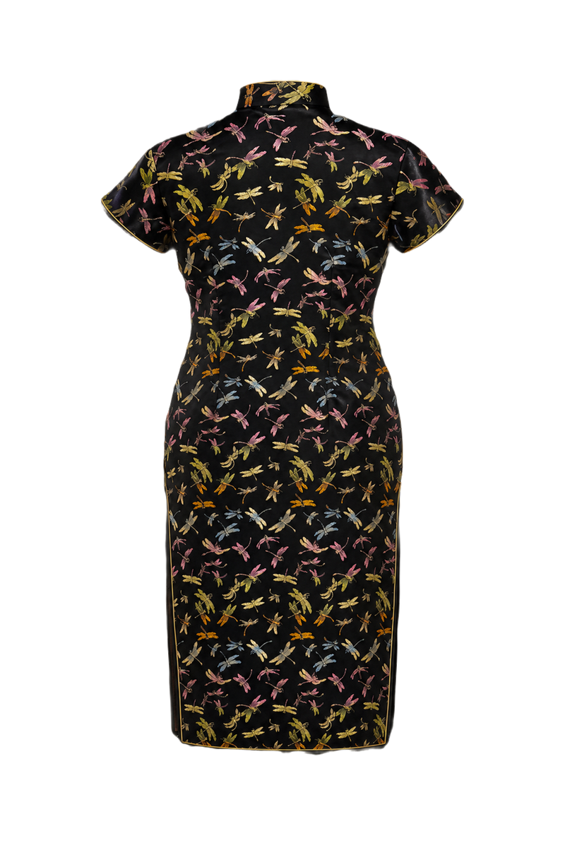 1970s Black Silk Cheongsam - Back View