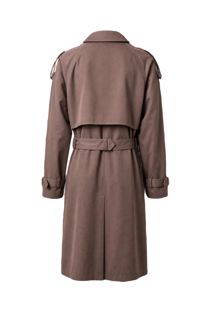 1980s Taupe Cotton Trench Coat - Back View