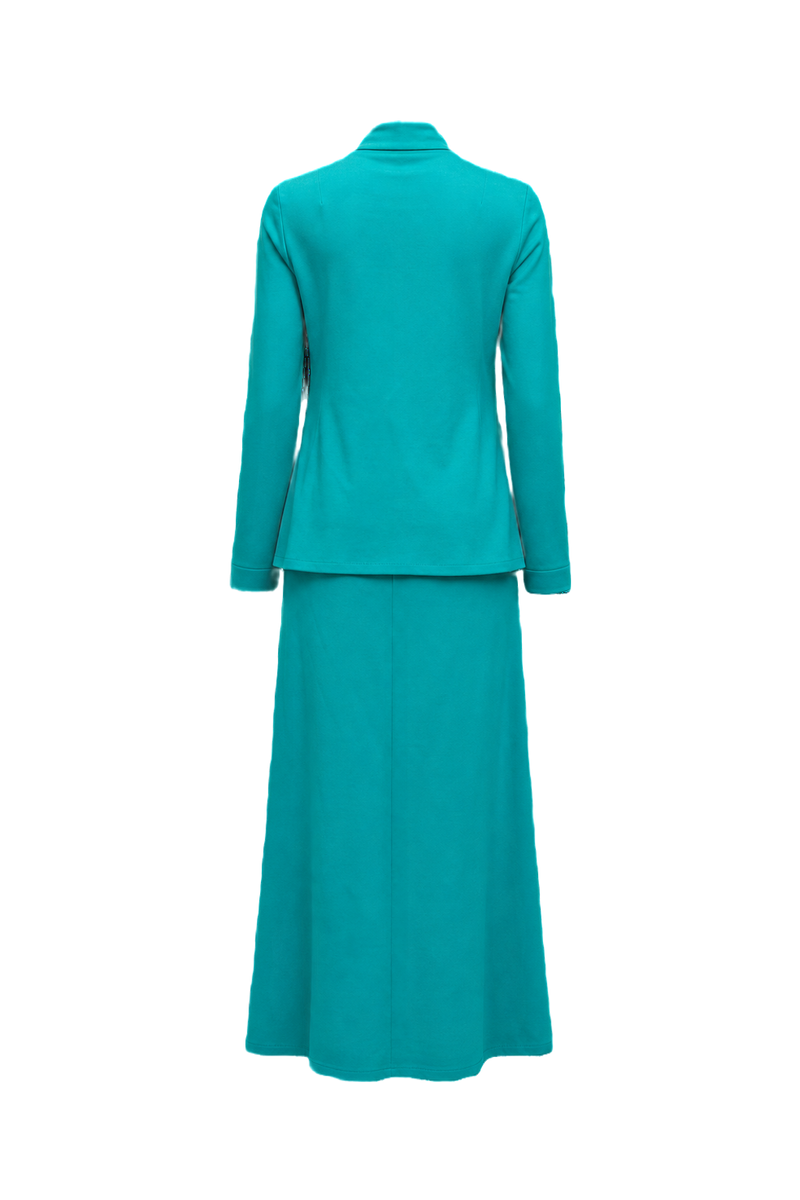 1970s Turquoise Cotton Blend Blazer and Maxi Dress Set - Back View