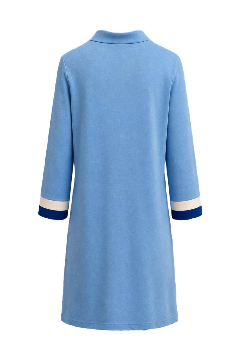 1960s Blue Cotton Blend Shift Dress - Back View