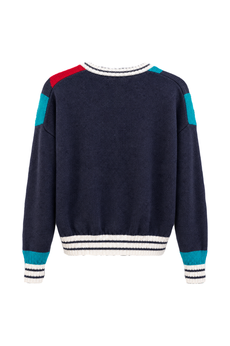 1980s Navy Blue Cotton Blend Sweater - Back View