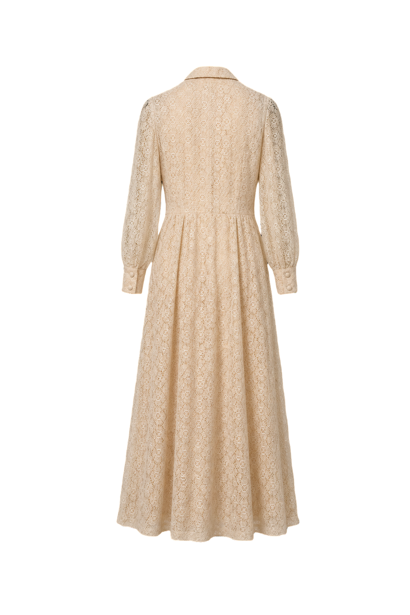 1970s Cream Lace Maxi Dress - Back View