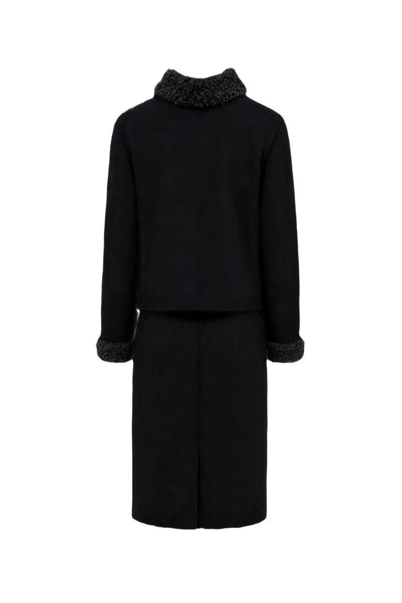 1980s Black Wool Jacket and Skirt Set - Back View