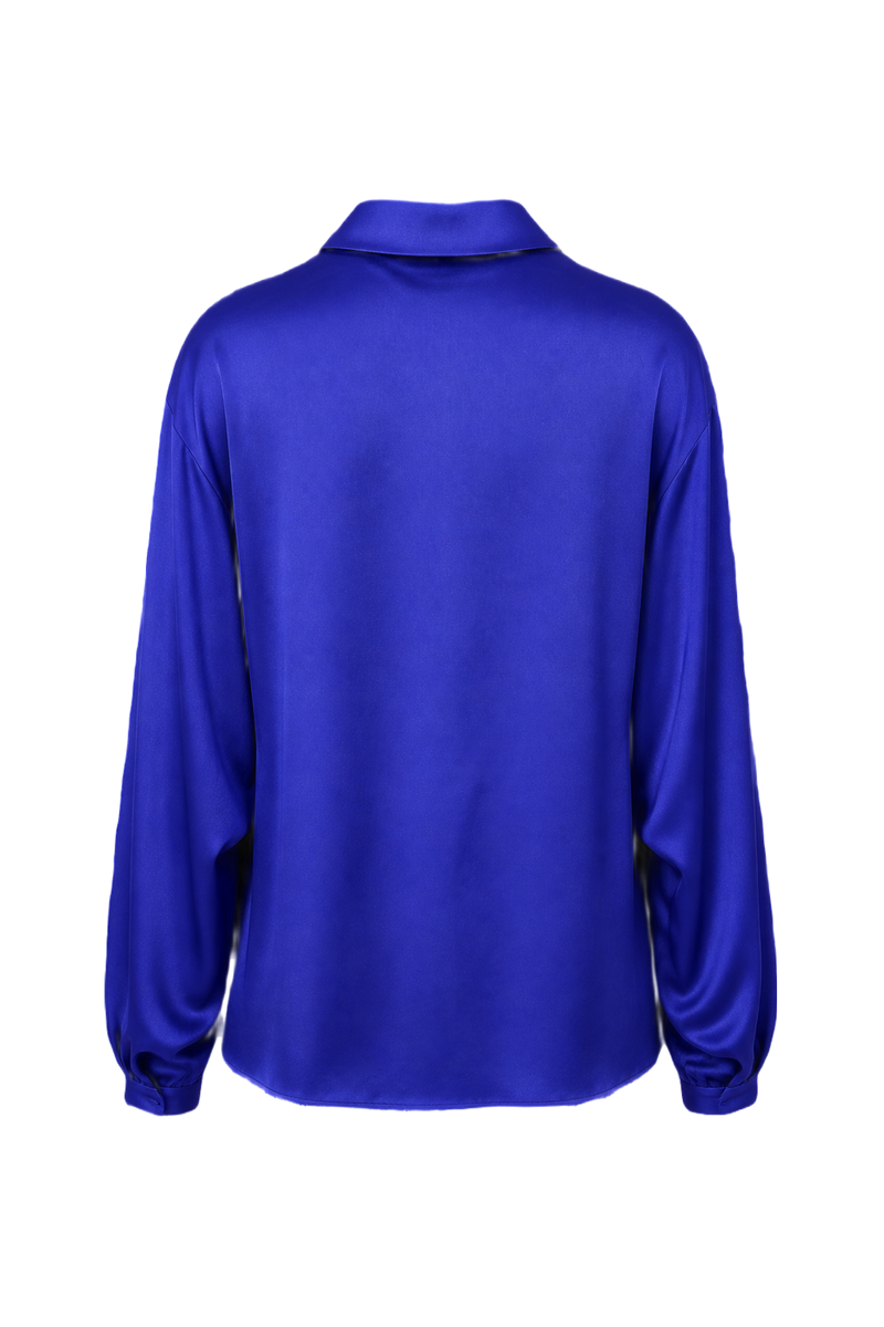 1980s Royal Blue Silk Blouse - Back View