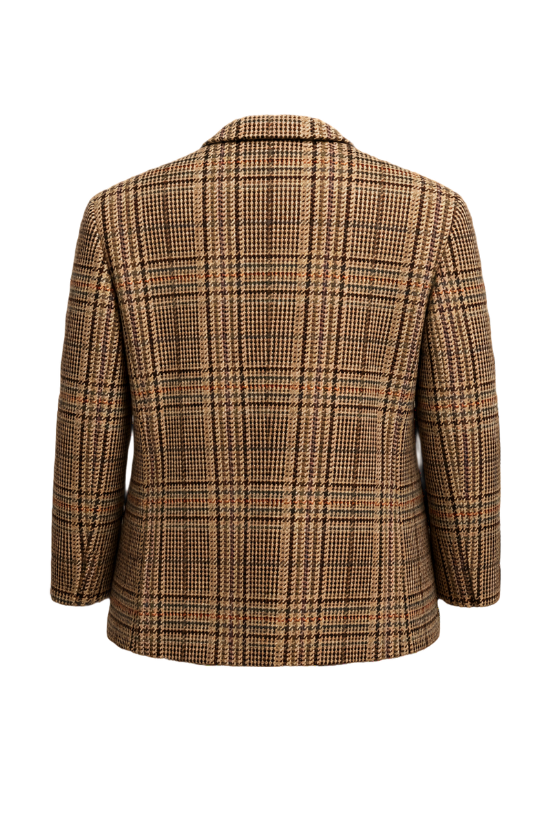 1970s Brown Plaid Wool Blazer - Back View