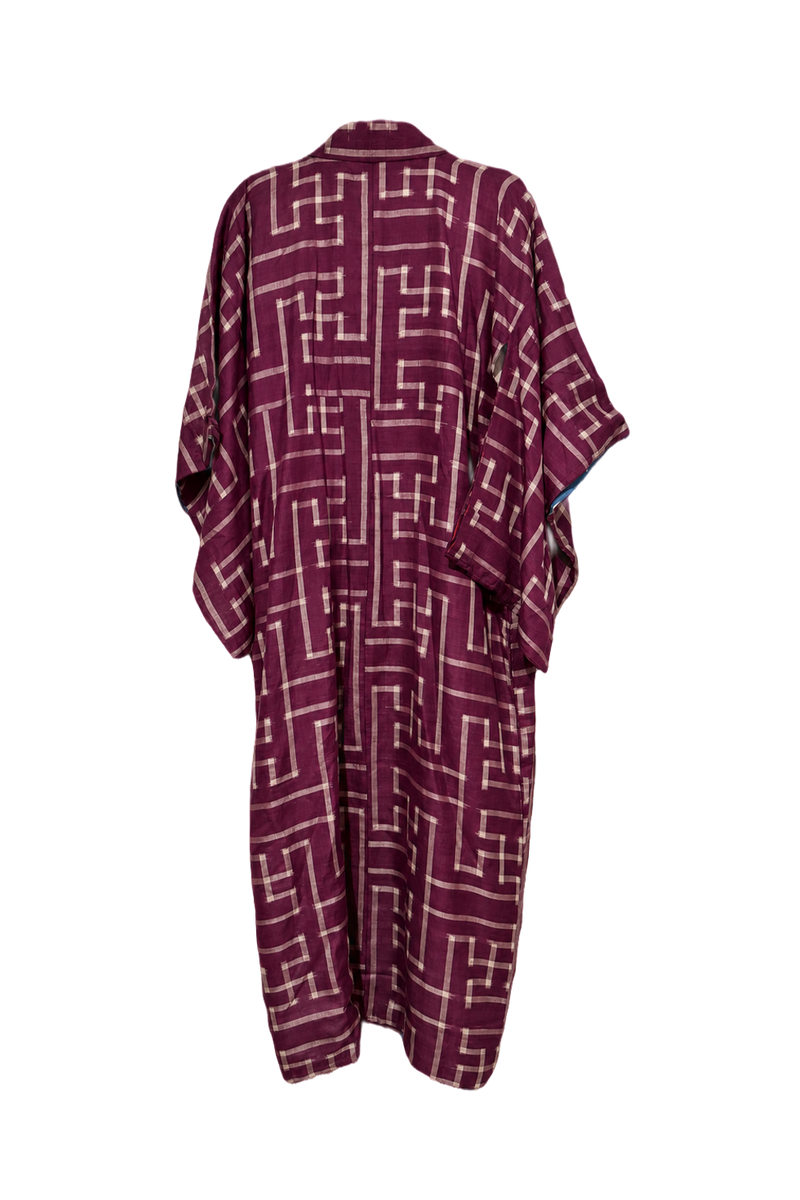 1950s Burgundy Silk Kimono - Back View