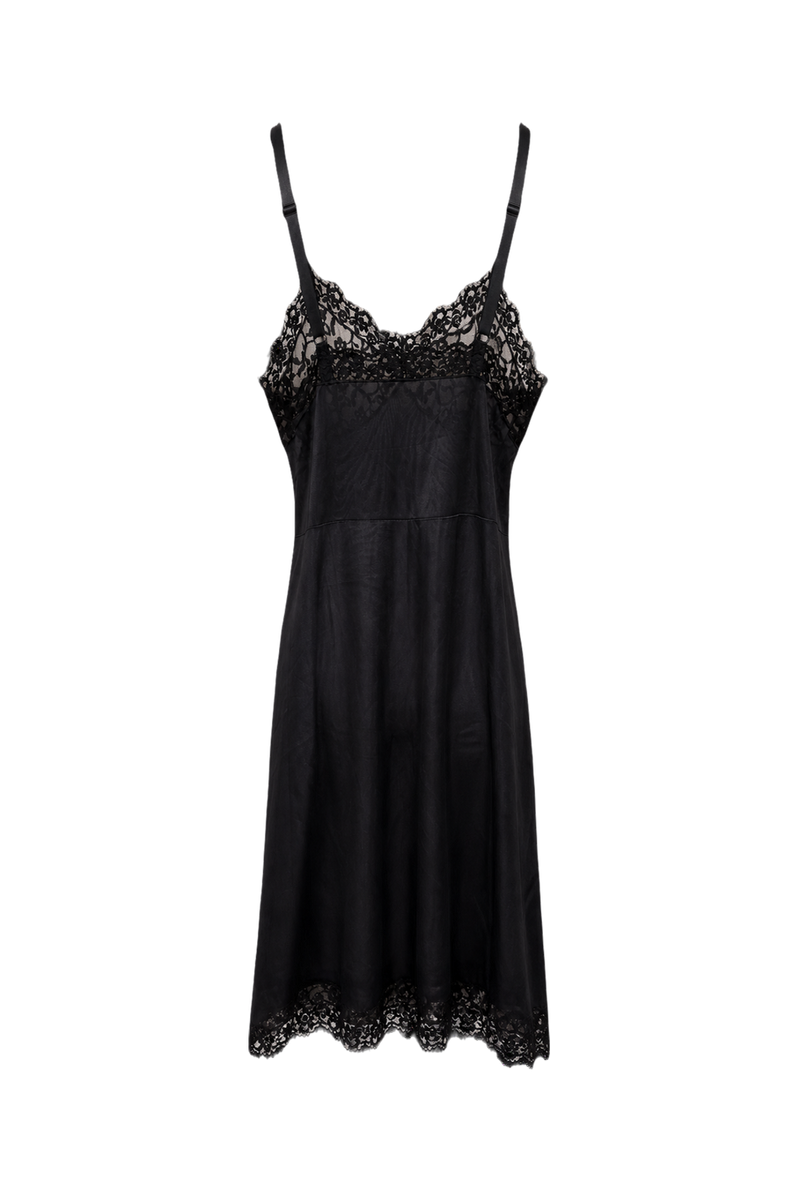 1920s Black Polyester Slip Dress - Back View
