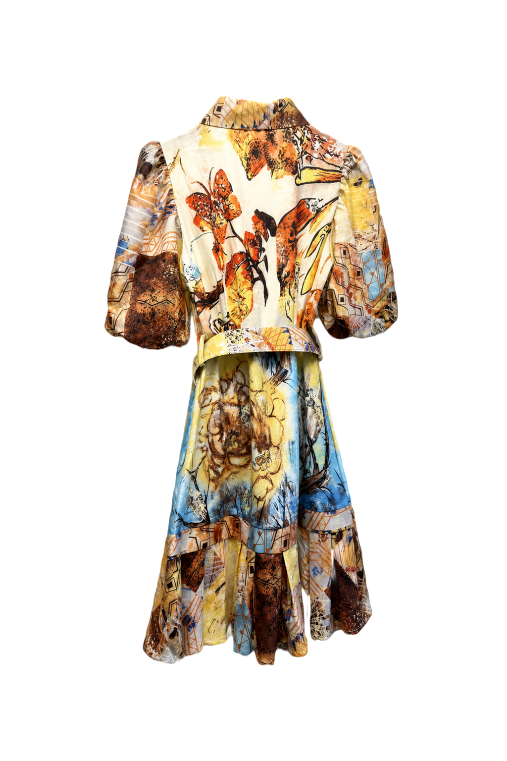 1970s Multicolor Silk Dress - Back View