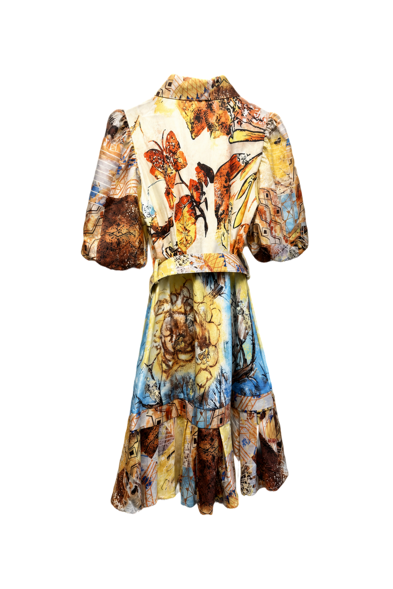1970s Multicolor Silk Dress - Back View